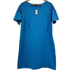 NWT NEW Talbots Turquoise Teal Blue Flutter Sleeve Smocking Midi Dress 339889 L